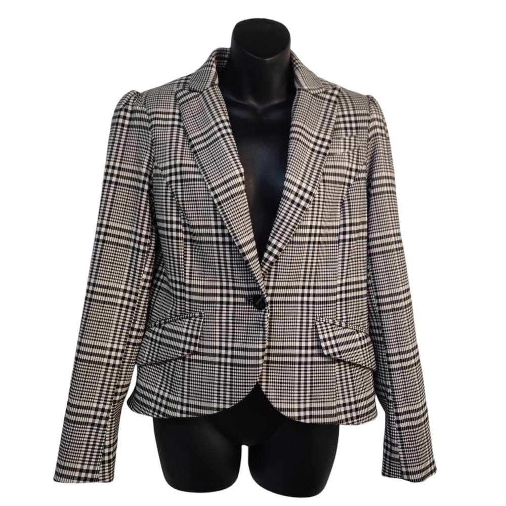 Women's Black & White Plaid Blazer - Classic Tailored Jacket